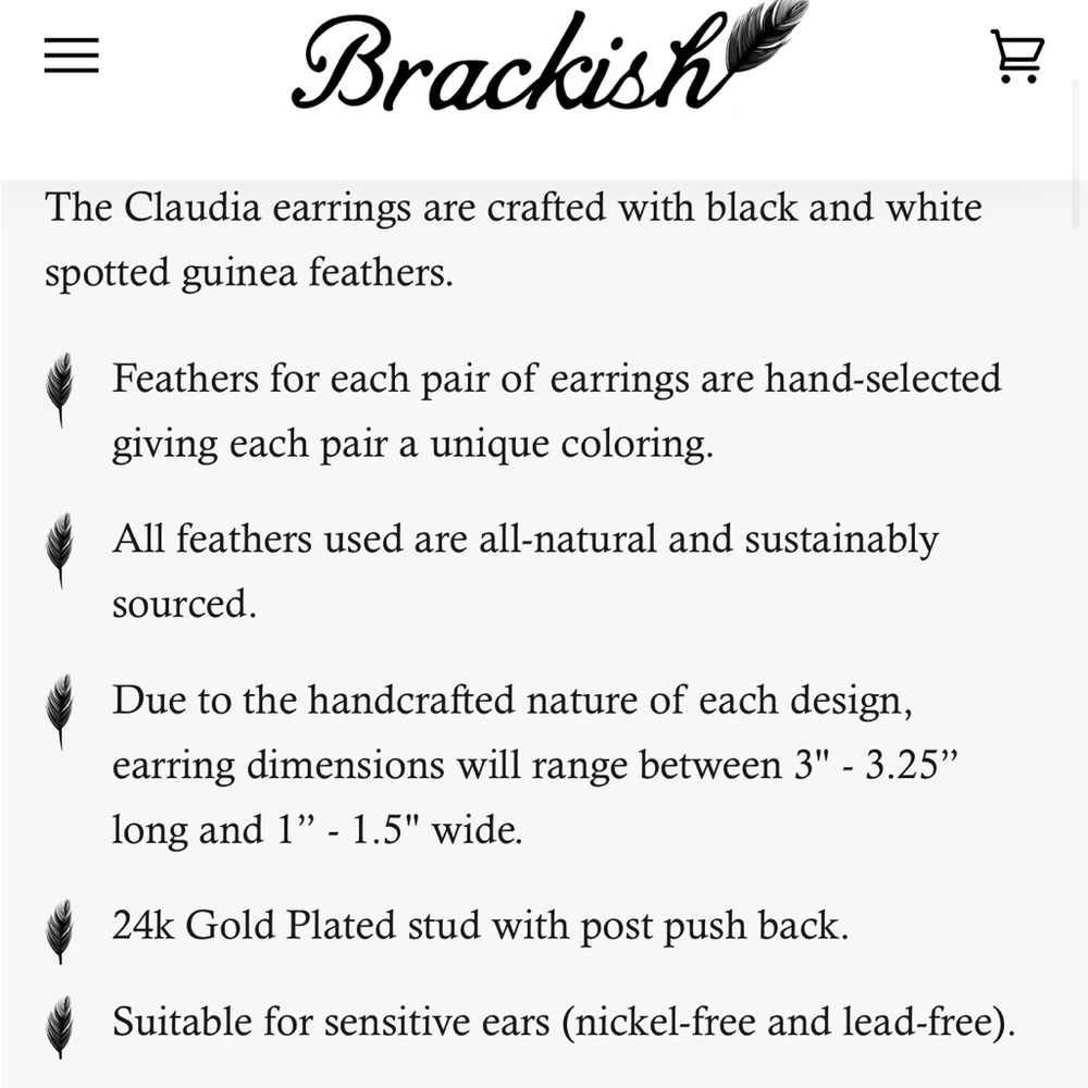 Gold Top Black & White Feather Drop Earrings - Picture 12 of 12